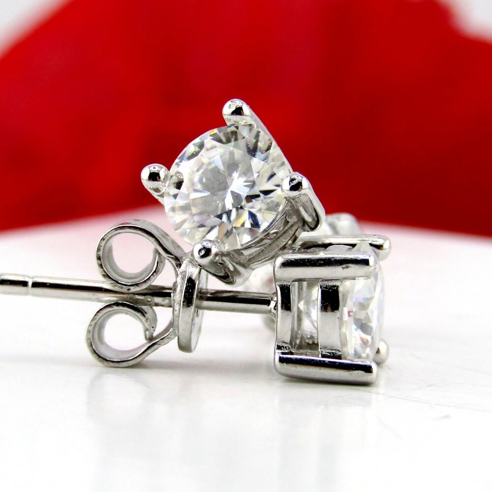 Moissanite Diamond Solitaire Stud Earrings (1 Carat ) 925 Silver Genuine Real